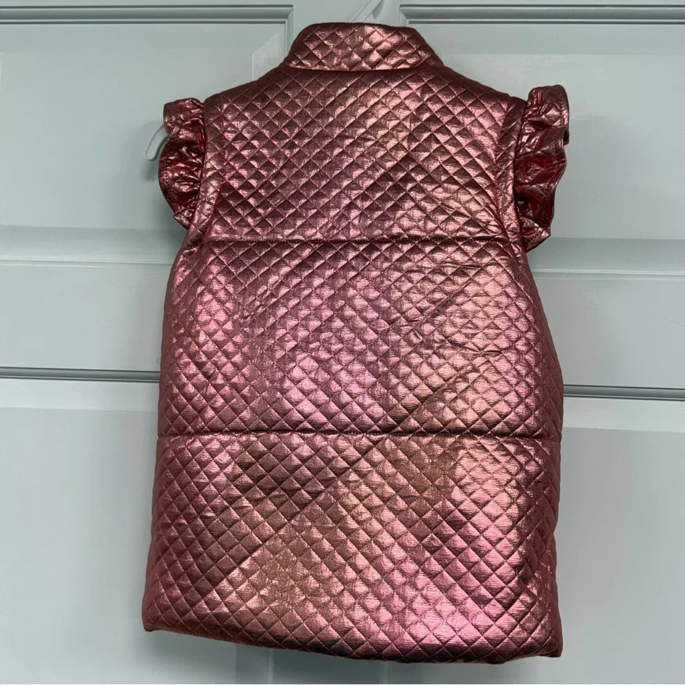 NWT Hello Kitty Metallic Quilted Vest Rose Gold Pink Girls 6 Sequin Bling Logo